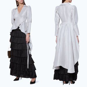 Aje. De Cristo Silk/Linen High-Low Wrap Top Gray